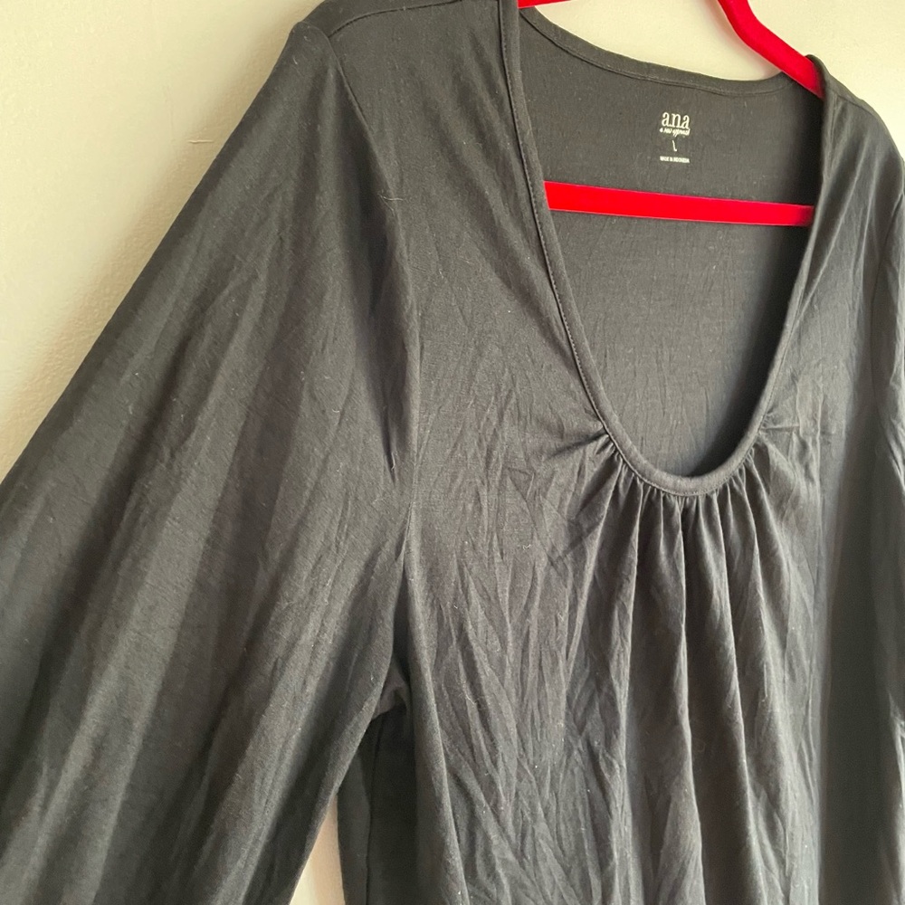 a.n.a  Black Knit  Peasant Blouse Size L - Picture 2 of 6